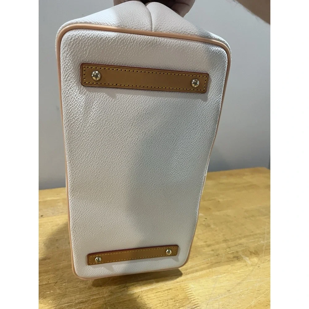 Dooney & Bourke White Madeline Satchel Bag with Leather Trim ‎ No Strap Included